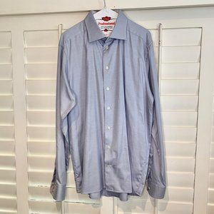 Eton Contemporary-Fit Textured Twill Blue Button-Up Men's Dress Shirt-17 1/2